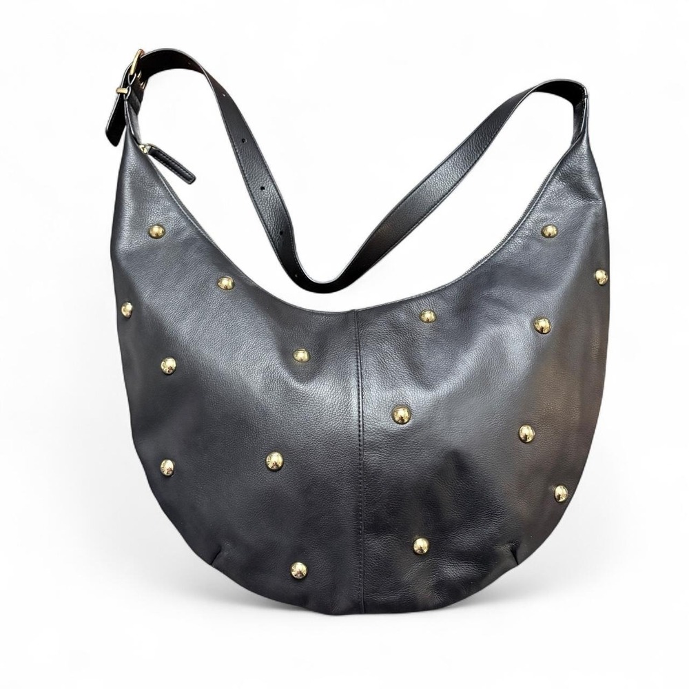 Madewell Women Large Purse Essential Curve Black Leather Studded Shoulder Hobo